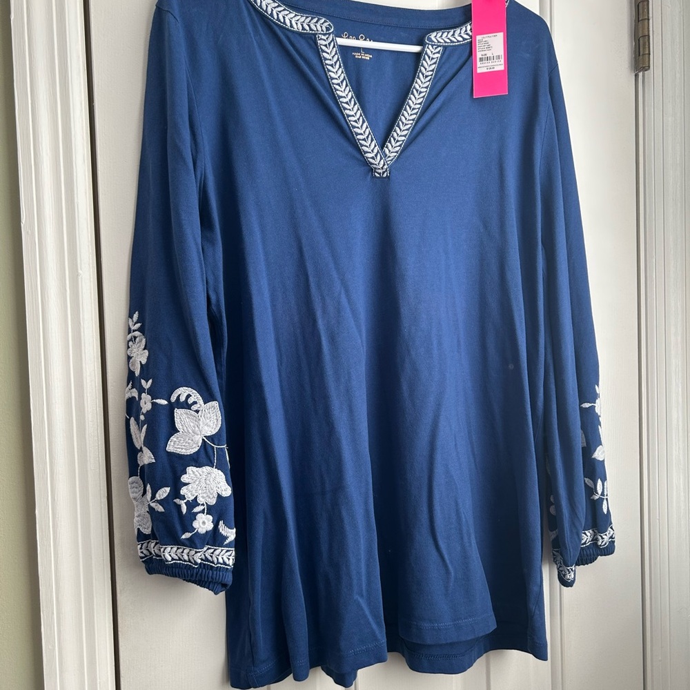 Blue Embroidered Women's Top